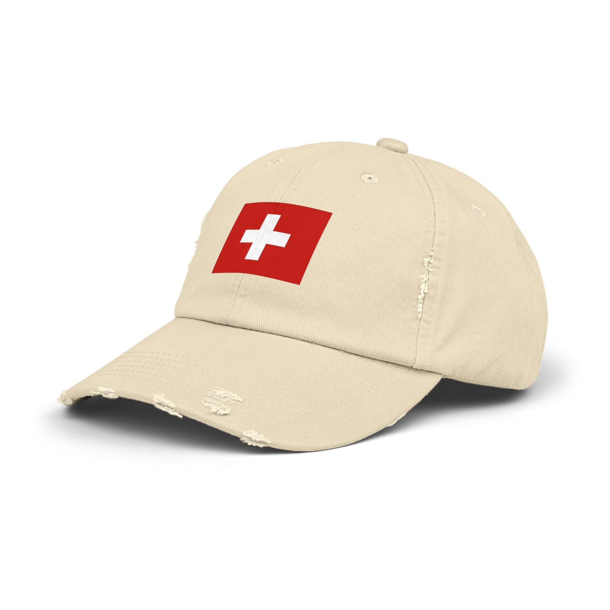 Swiss Flag Distressed Cap — Vintage Red Cross Baseball Hat Hats Printify