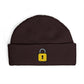 Embroidered Lock Cuff Beanie – Secure Padlock Knit Hat Hats Printify One size Plum