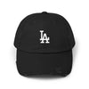 Distressed LA Baseball Cap — Vintage Black Dad Hat Hats Printify Black One size