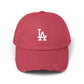 Distressed LA Baseball Cap — Vintage Black Dad Hat Hats Printify Dashing Red One size
