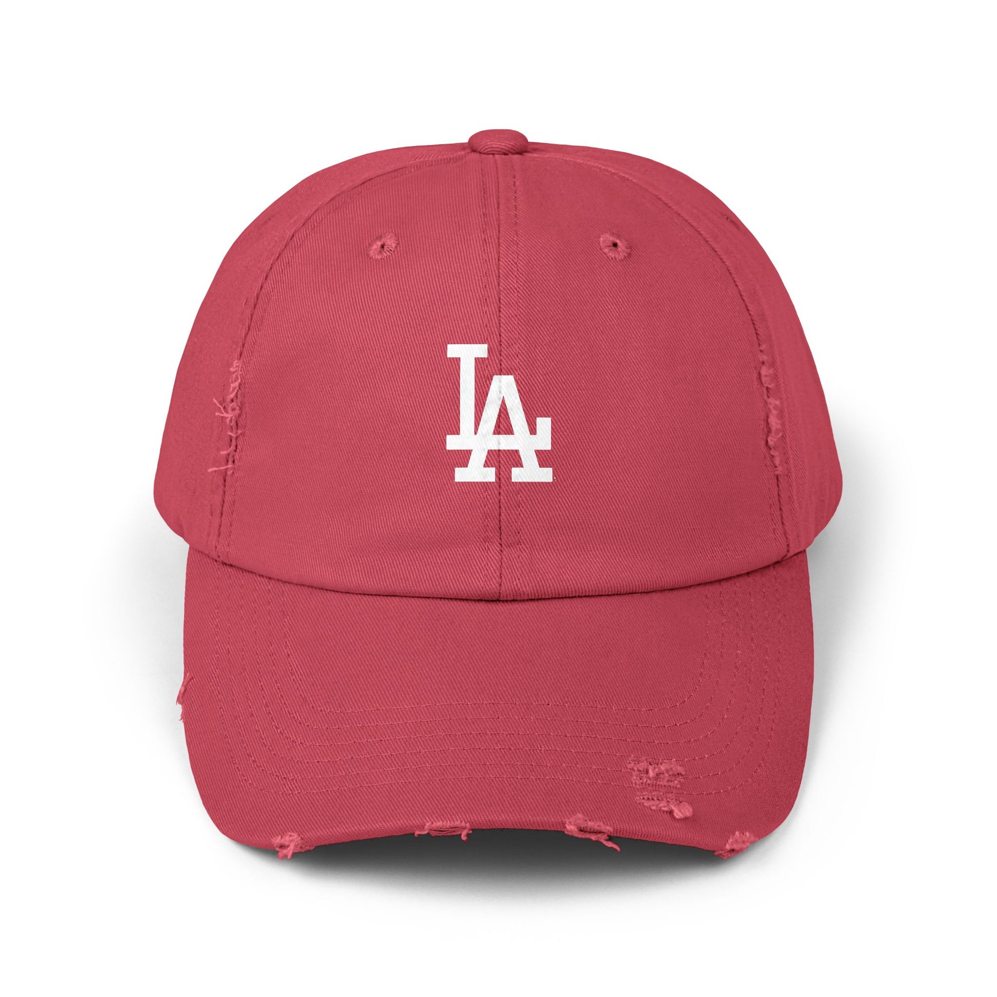 Distressed LA Baseball Cap — Vintage Black Dad Hat Hats Printify Dashing Red One size