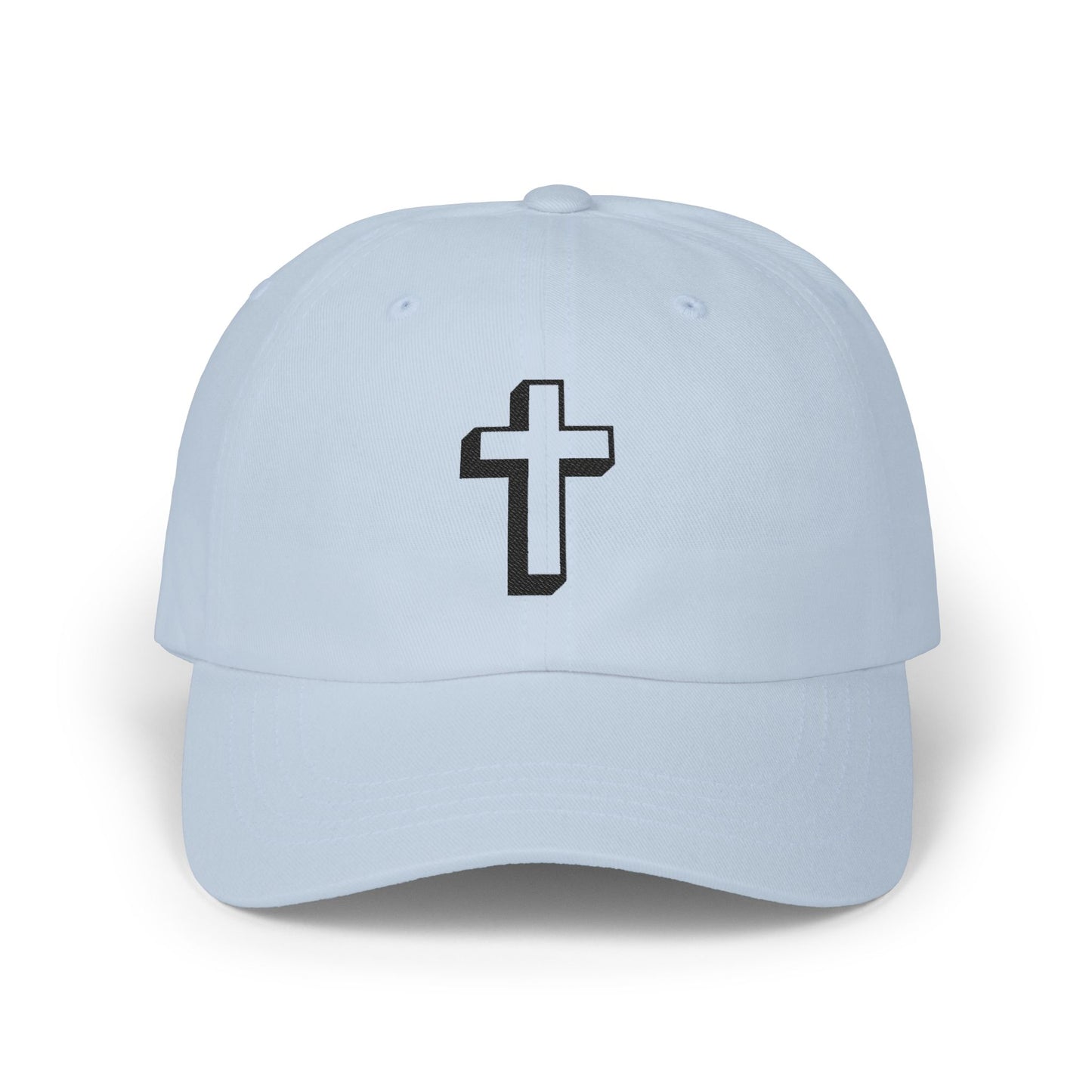 Christian Cross Dad Cap – Embroidered Minimalist Baseball Hat Hats Printify Light Blue One size