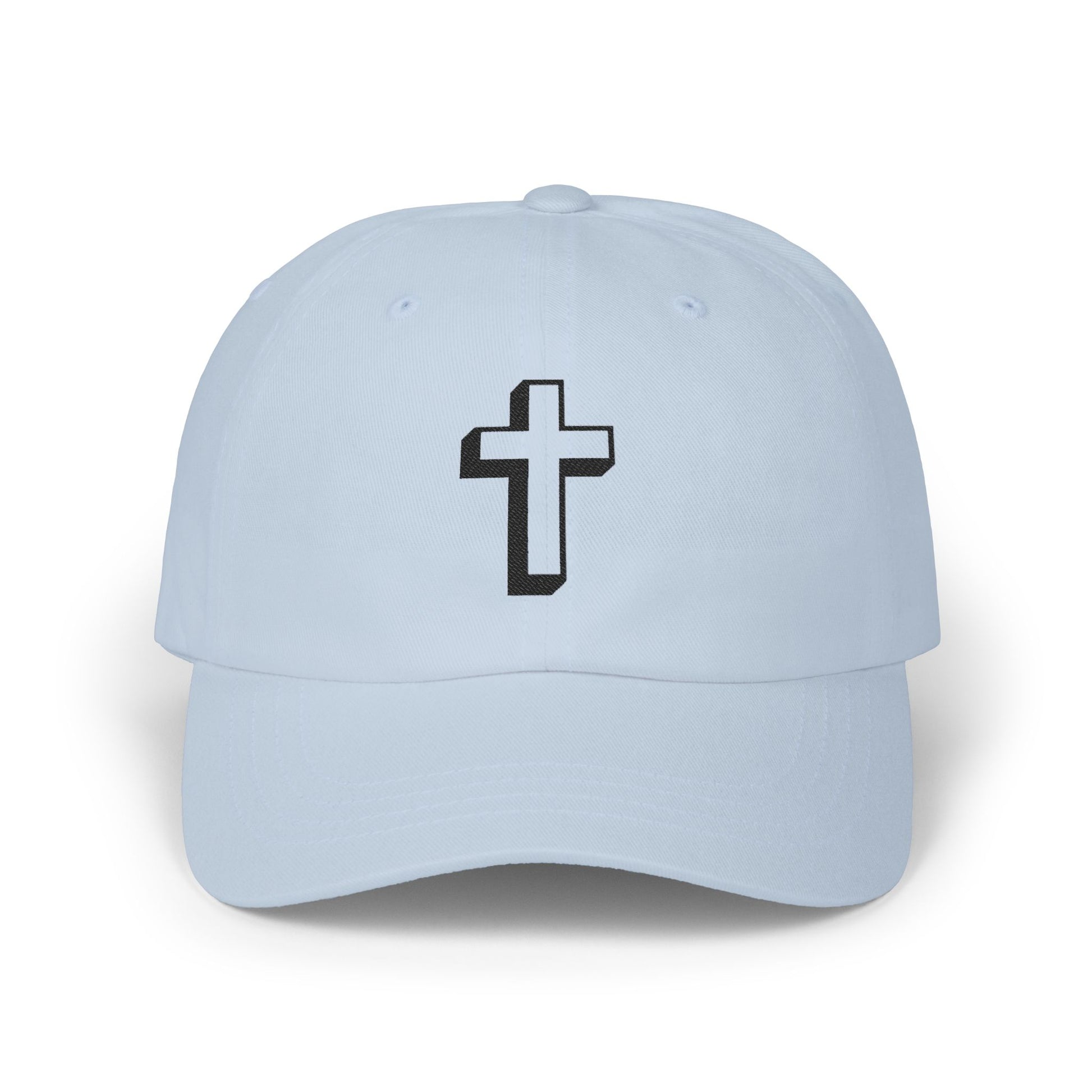 Christian Cross Dad Cap – Embroidered Minimalist Baseball Hat Hats Printify Light Blue One size