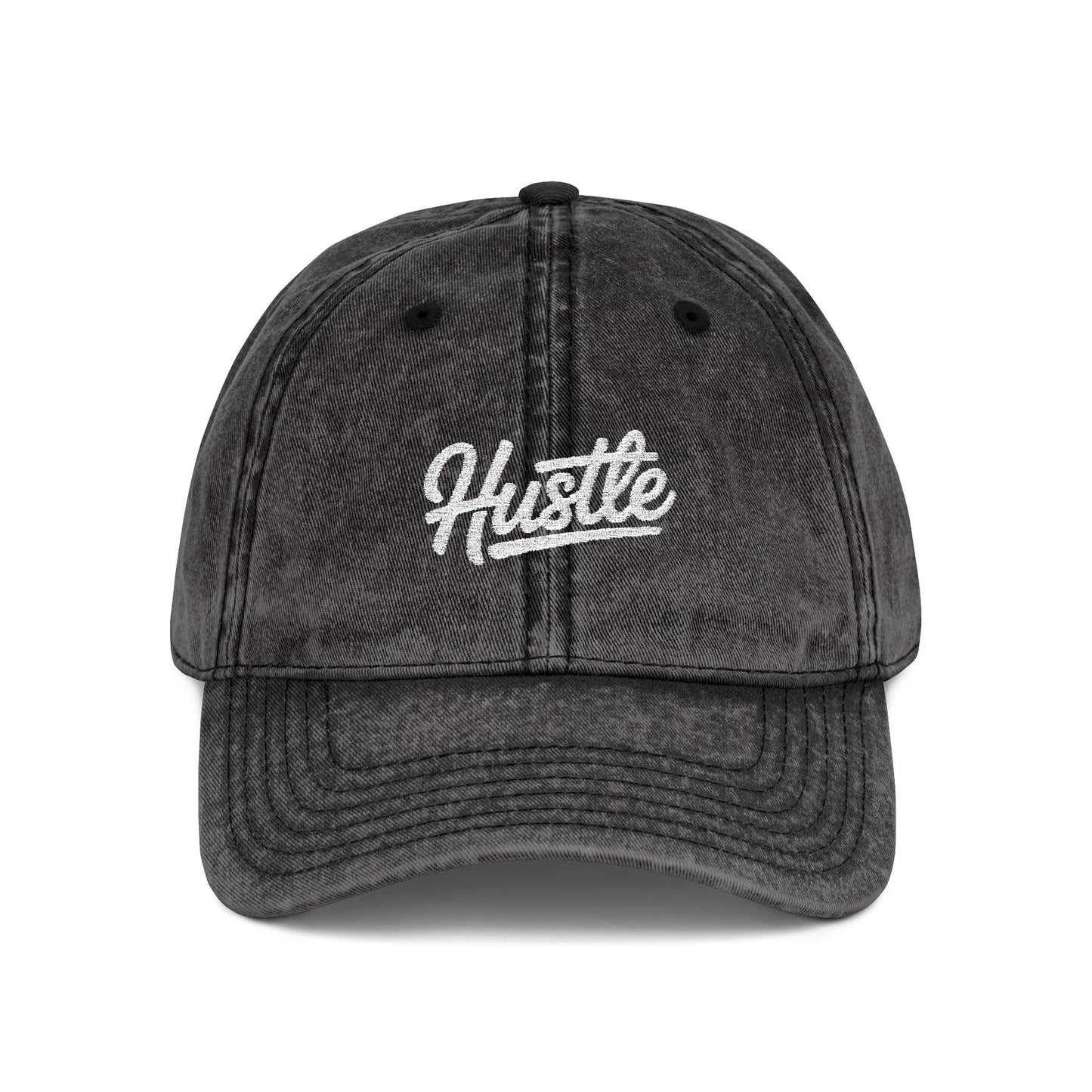 Hustle Embroidered Vintage Baseball Cap — Washed Red Dad Hat Hats Printify One size Black