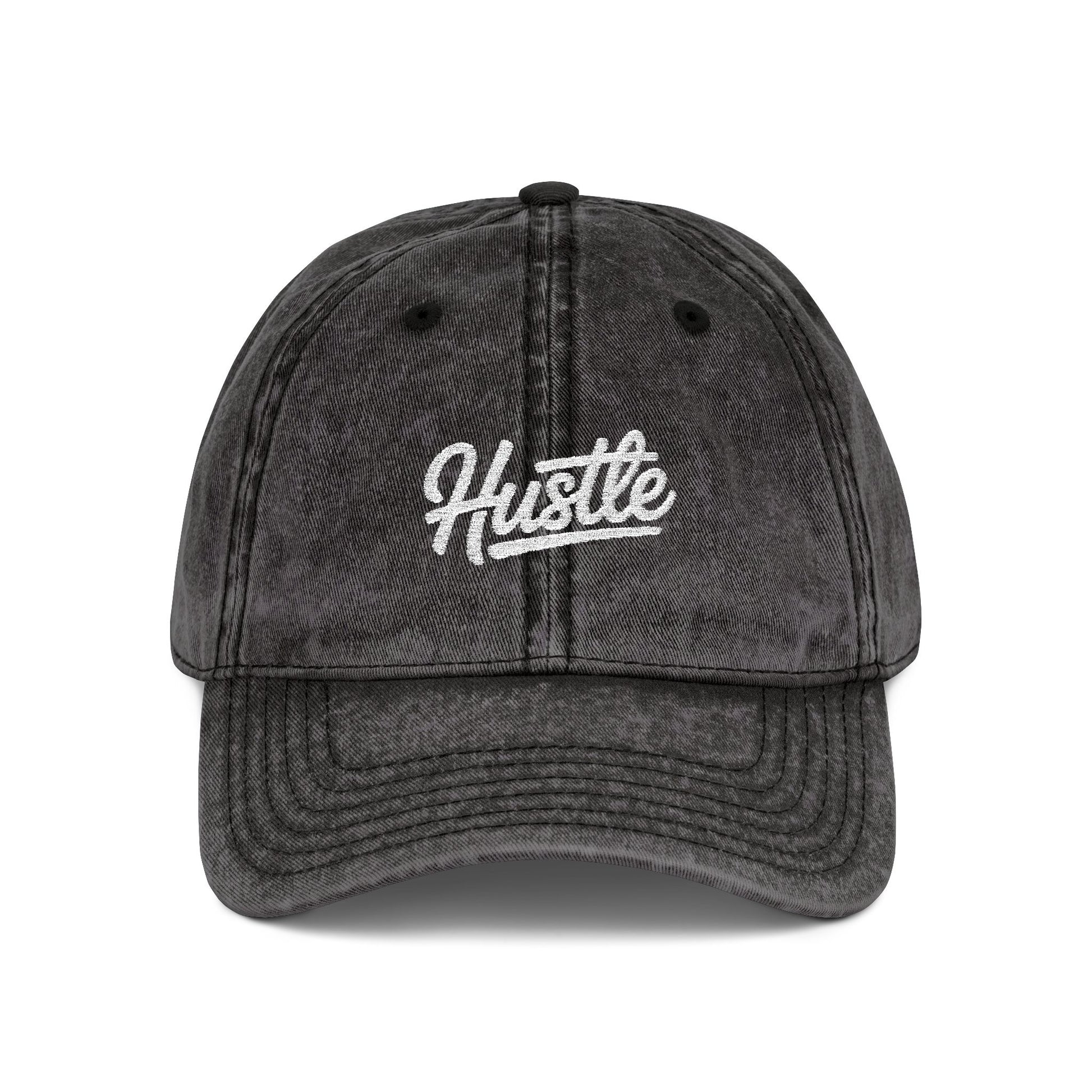 Hustle Embroidered Vintage Baseball Cap — Washed Red Dad Hat Hats Printify One size Black