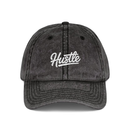 Hustle Embroidered Vintage Baseball Cap — Washed Red Dad Hat Hats Printify One size Black