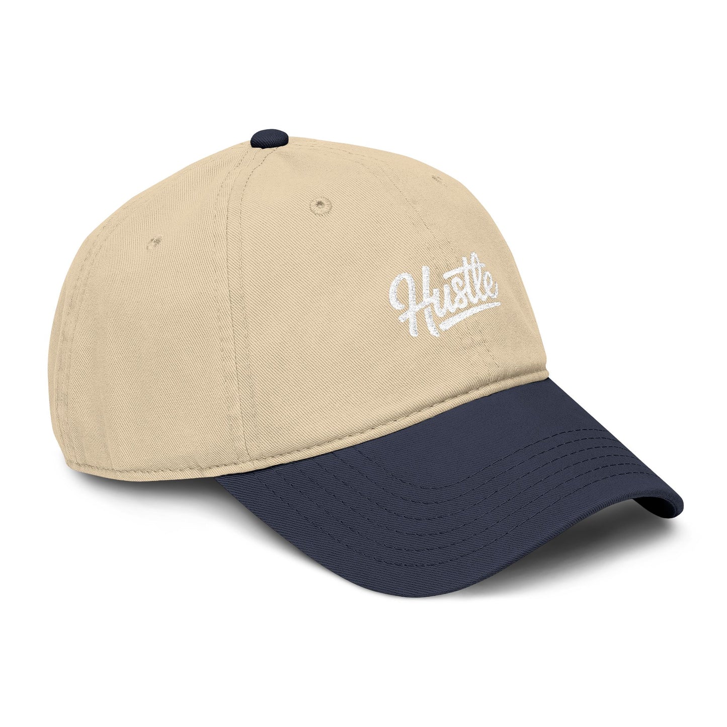 Hustle Washed Baseball Cap — Vintage Script Embroidered Hat Hats Printify