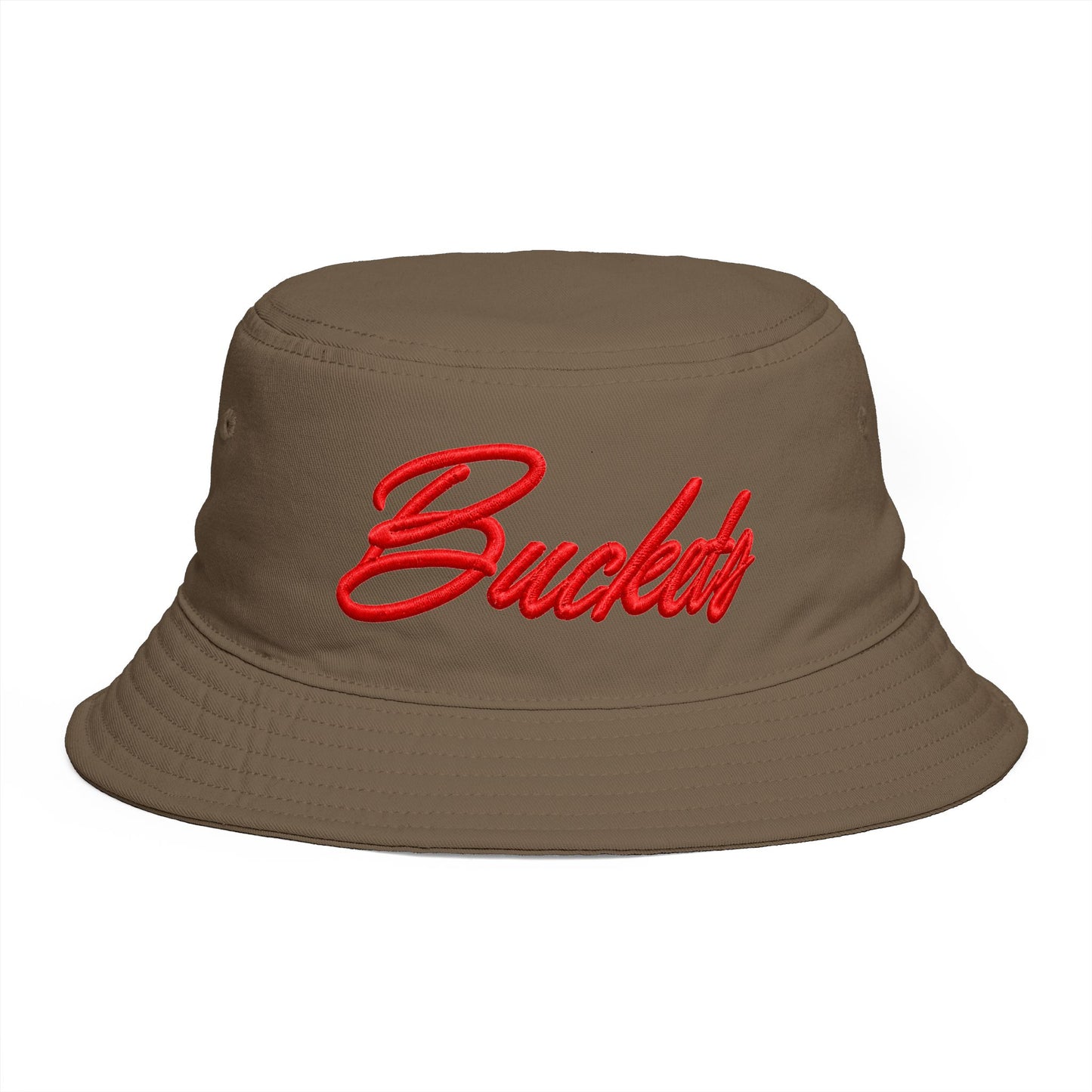 Bucket Hat — Retro Script 'Bucketd' Embroidered Brown Summer Hat