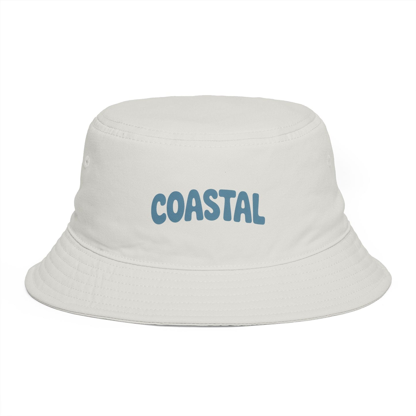 Coastal Bucket Hat — Brown Beach Sun Hat with 'COASTAL' Retro Text Hats Printify One size Ecru