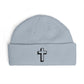Embroidered Cross Cuff Beanie — Minimal Faith Knit Hat Hats Printify