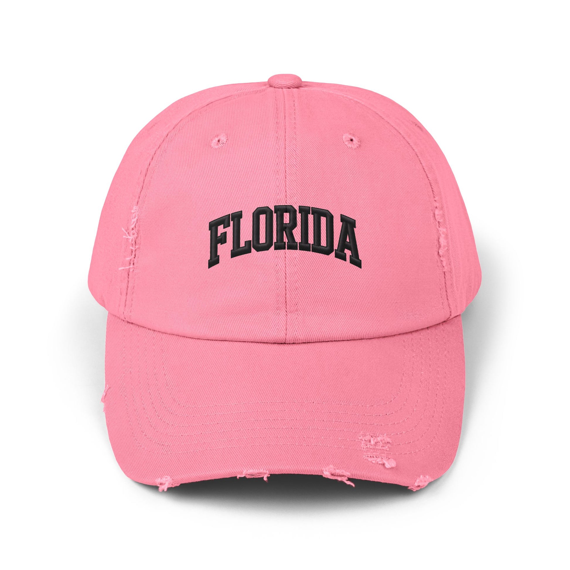 Distressed 'Florida' Baseball Cap — Vintage Black Dad Hat Hats Printify True Pink One size