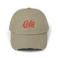 Distressed 'Cola' Vintage Baseball Cap – Retro Script Logo Hat Hats Printify Light Olive One size