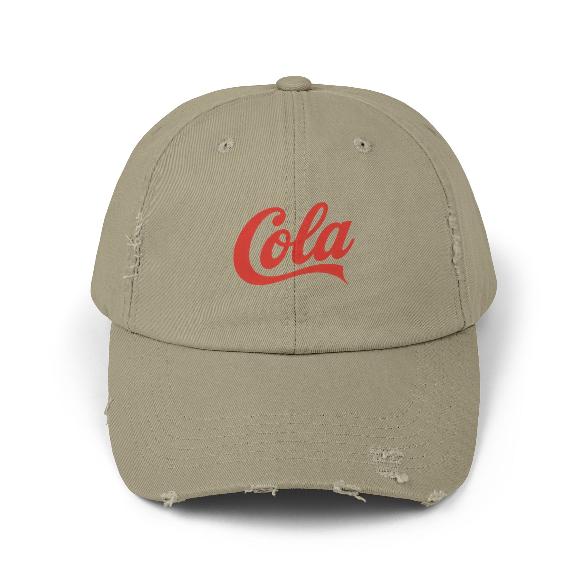Distressed 'Cola' Vintage Baseball Cap – Retro Script Logo Hat Hats Printify Light Olive One size