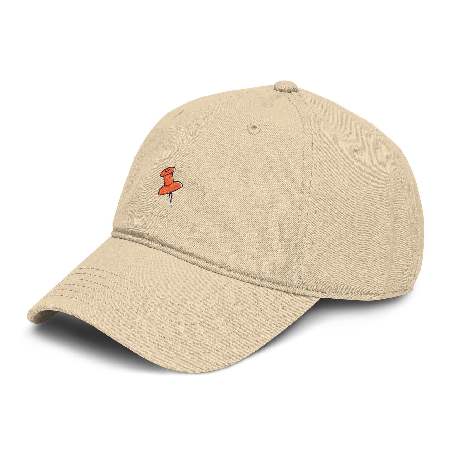 Washed Baseball Cap with Tiny Orange Pushpin Embroidery — Casual Everyday Hat Hats Printify