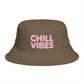 Chill Vibes Bucket Hat — Retro Pink Text Cotton Sun Hat Hats Printify