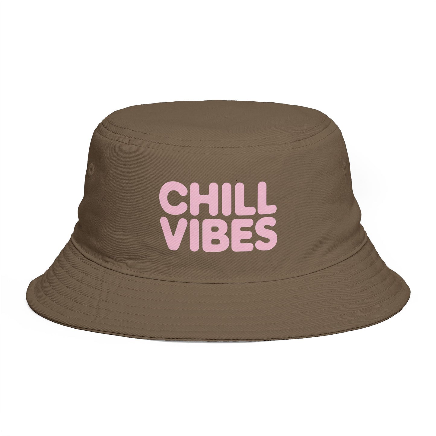Chill Vibes Bucket Hat — Retro Pink Text Cotton Sun Hat Hats Printify