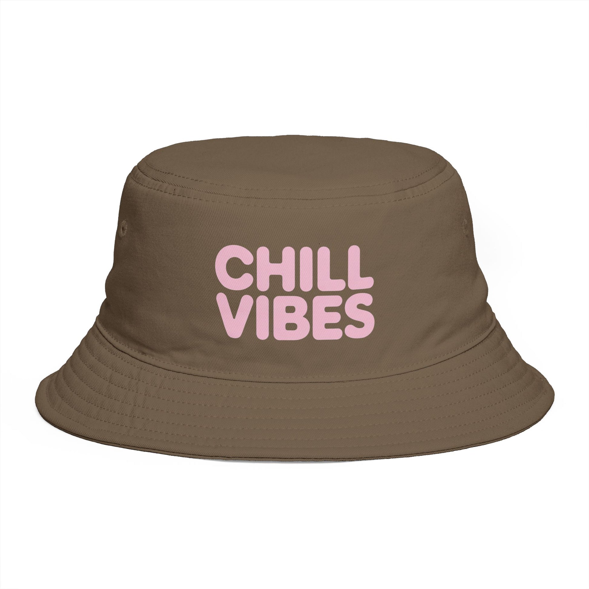 Chill Vibes Bucket Hat — Retro Pink Text Cotton Sun Hat Hats Printify