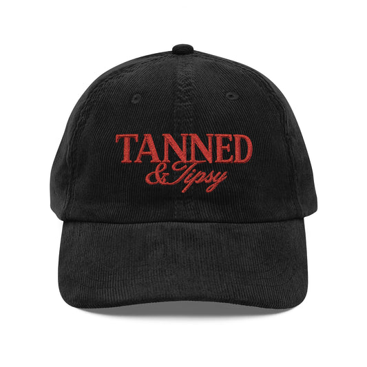 Corduroy Embroidered Cap — "TANNED" Vintage Baseball Hat Hats Printify Black One size