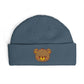 Embroidered Teddy Cuff Beanie — Cute Sequin Bear Knit Hat Hats Printify One size Petrol Blue