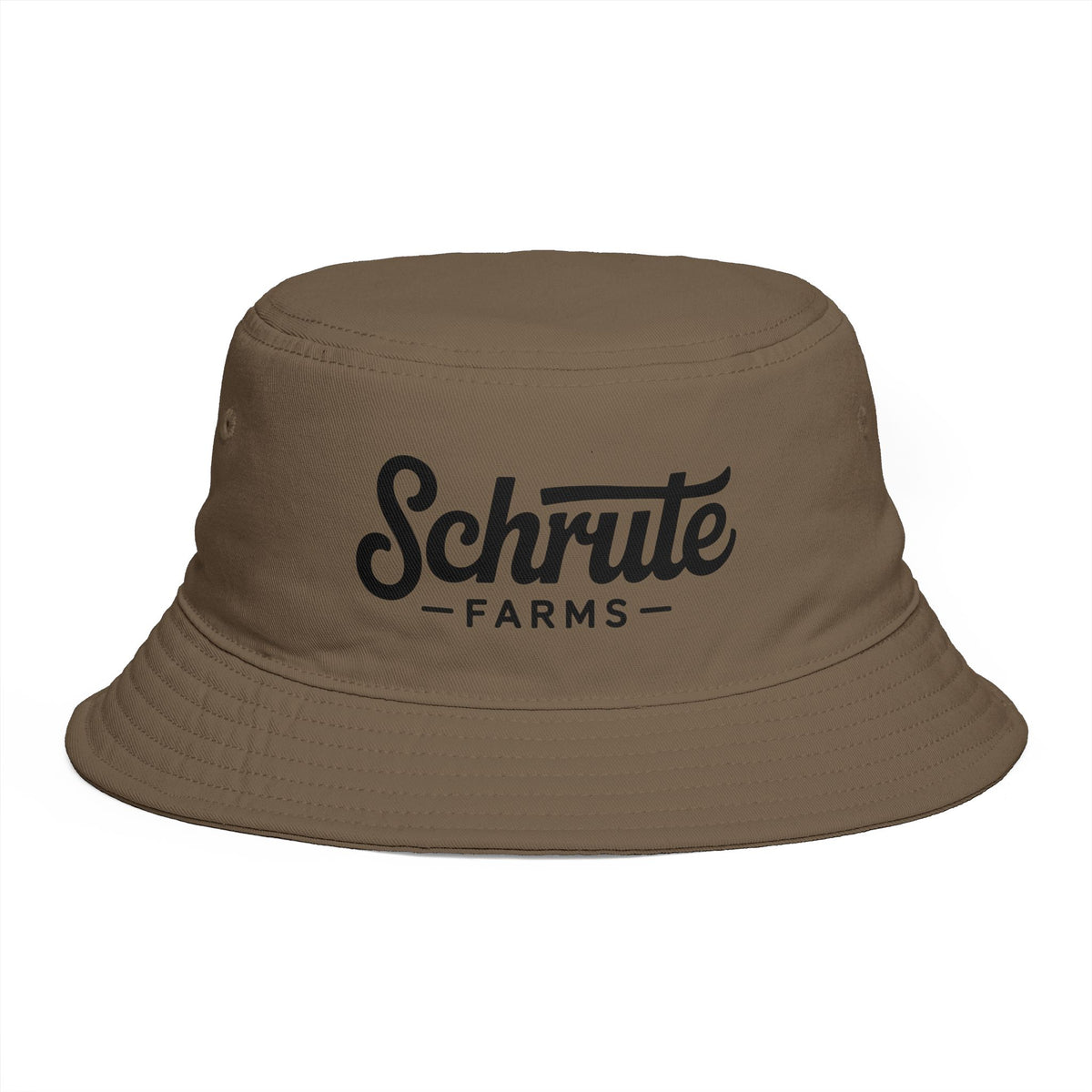 Schrute Farms Bucket Hat — Brown Retro Logo Farmwear Hats Printify
