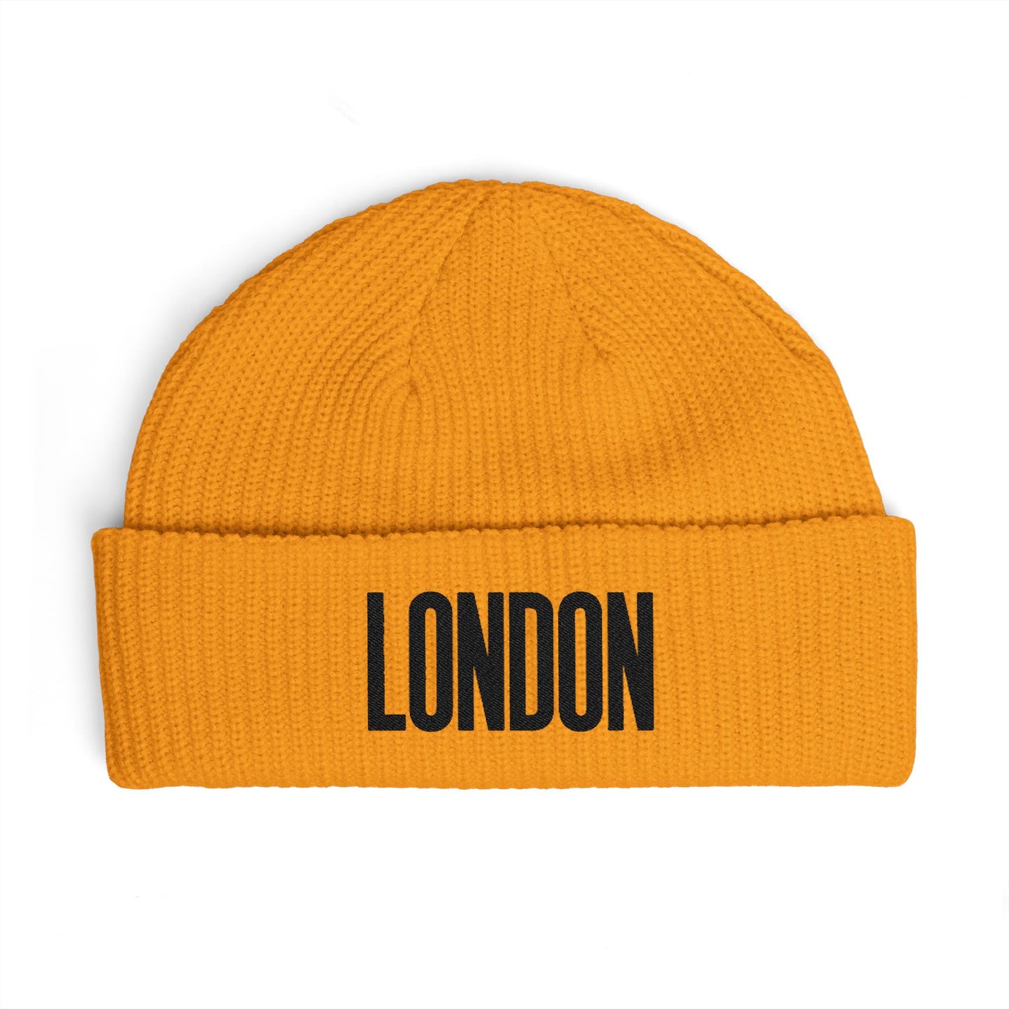 London Cuff Beanie – Embroidered City Knit Hat Hats Printify One size Gold