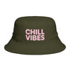Chill Vibes Bucket Hat — Retro Pink Text Cotton Sun Hat Hats Printify One size Army