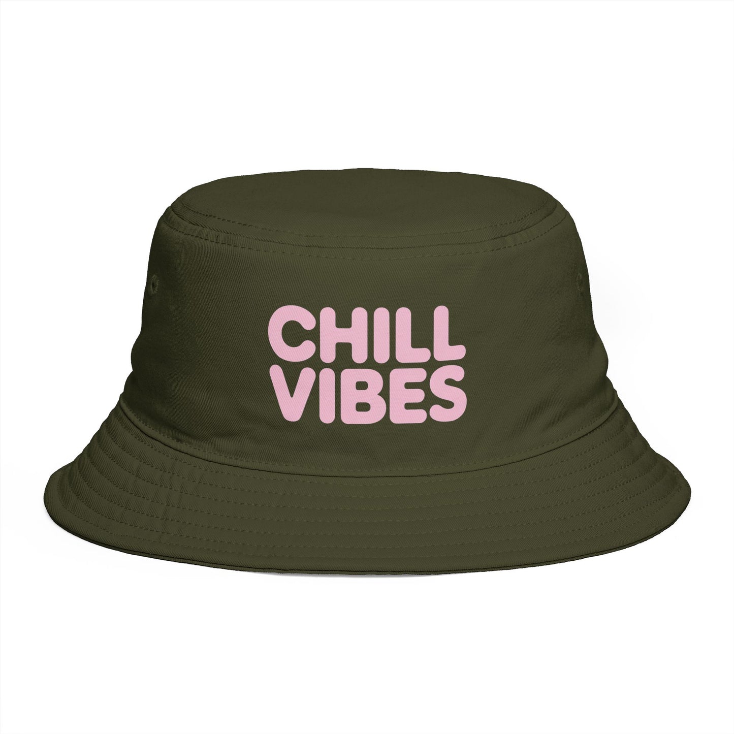 Chill Vibes Bucket Hat — Retro Pink Text Cotton Sun Hat Hats Printify One size Army