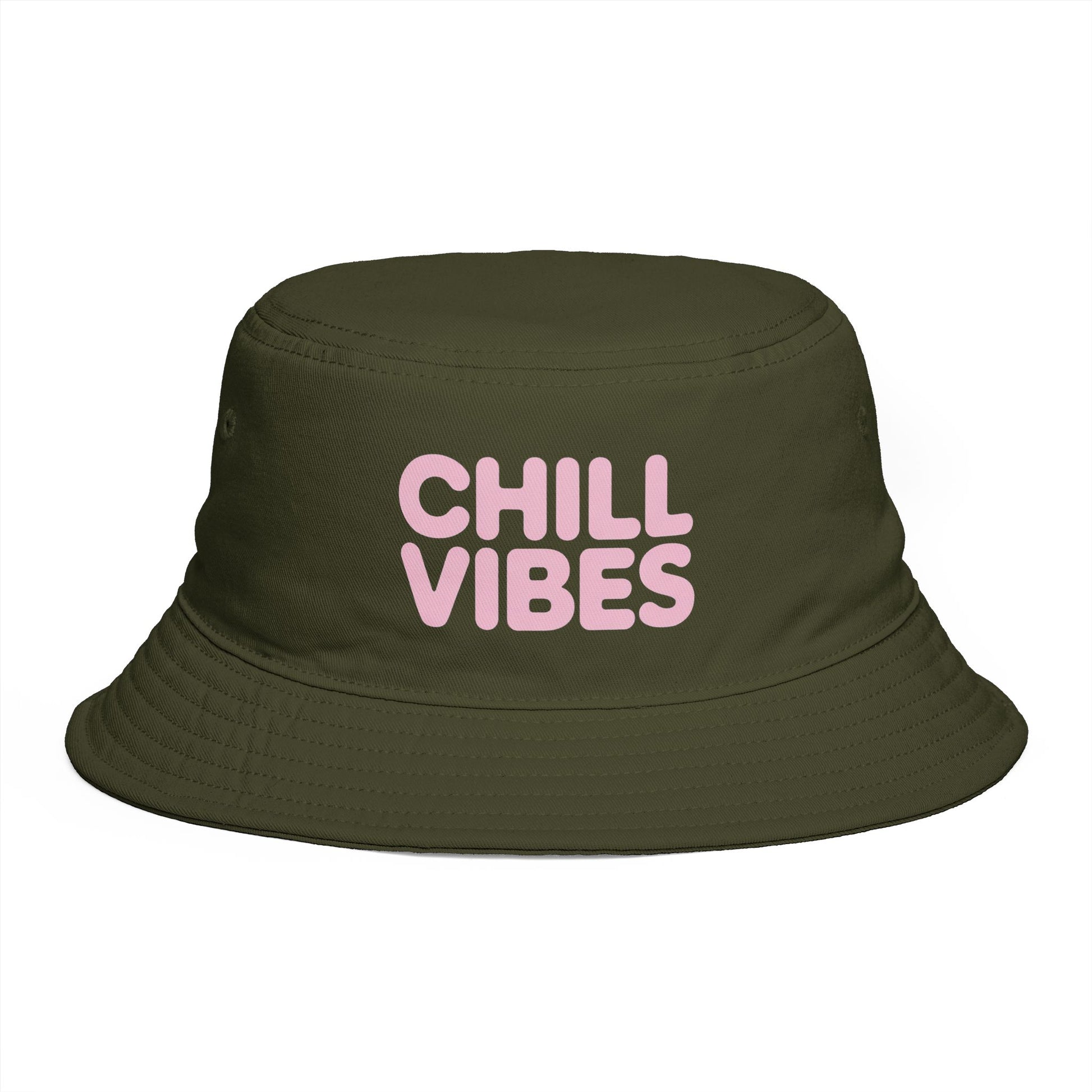 Chill Vibes Bucket Hat — Retro Pink Text Cotton Sun Hat Hats Printify One size Army