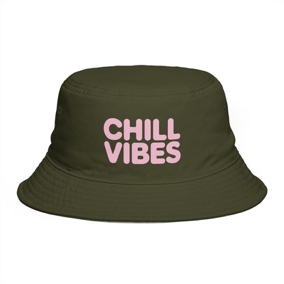 Chill Vibes Bucket Hat — Retro Pink Text Cotton Sun Hat Hats Printify One size Army