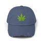 Distressed Black Cap with Green Cannabis Leaf Embroidery Hats Printify Scotland Blue One size
