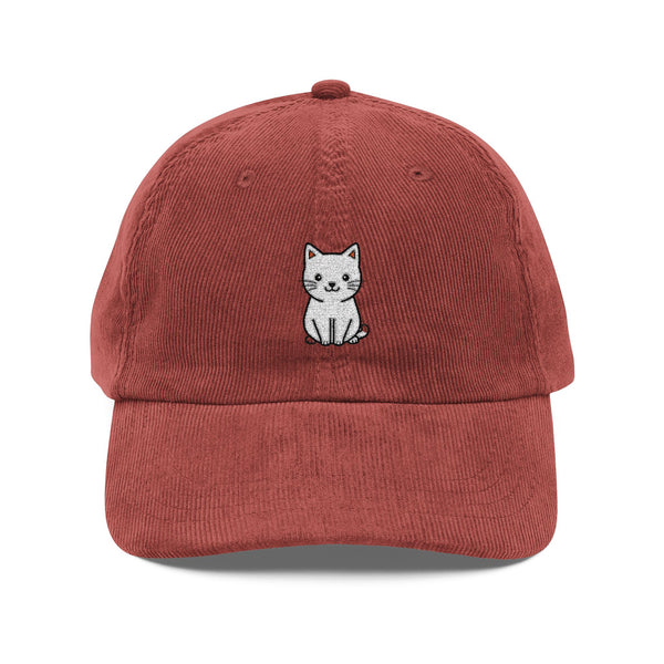Embroidered Corduroy Cap — Cute White Puppy Patch, Vintage Baseball Hat Hats Printify Burgundy One size