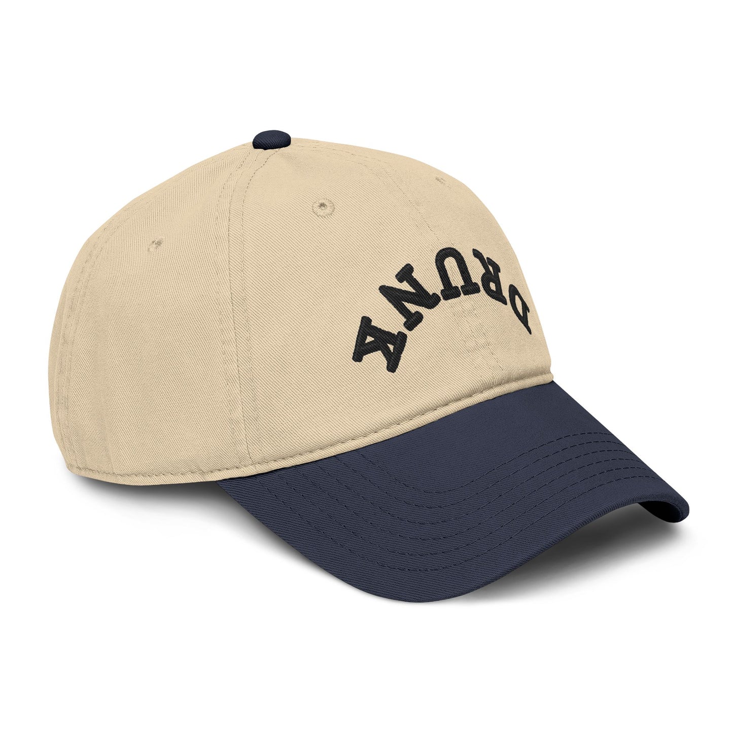 Washed Baseball Cap with 'DRUNK' Embroidered Arch – Vintage Distressed Dad Hat
