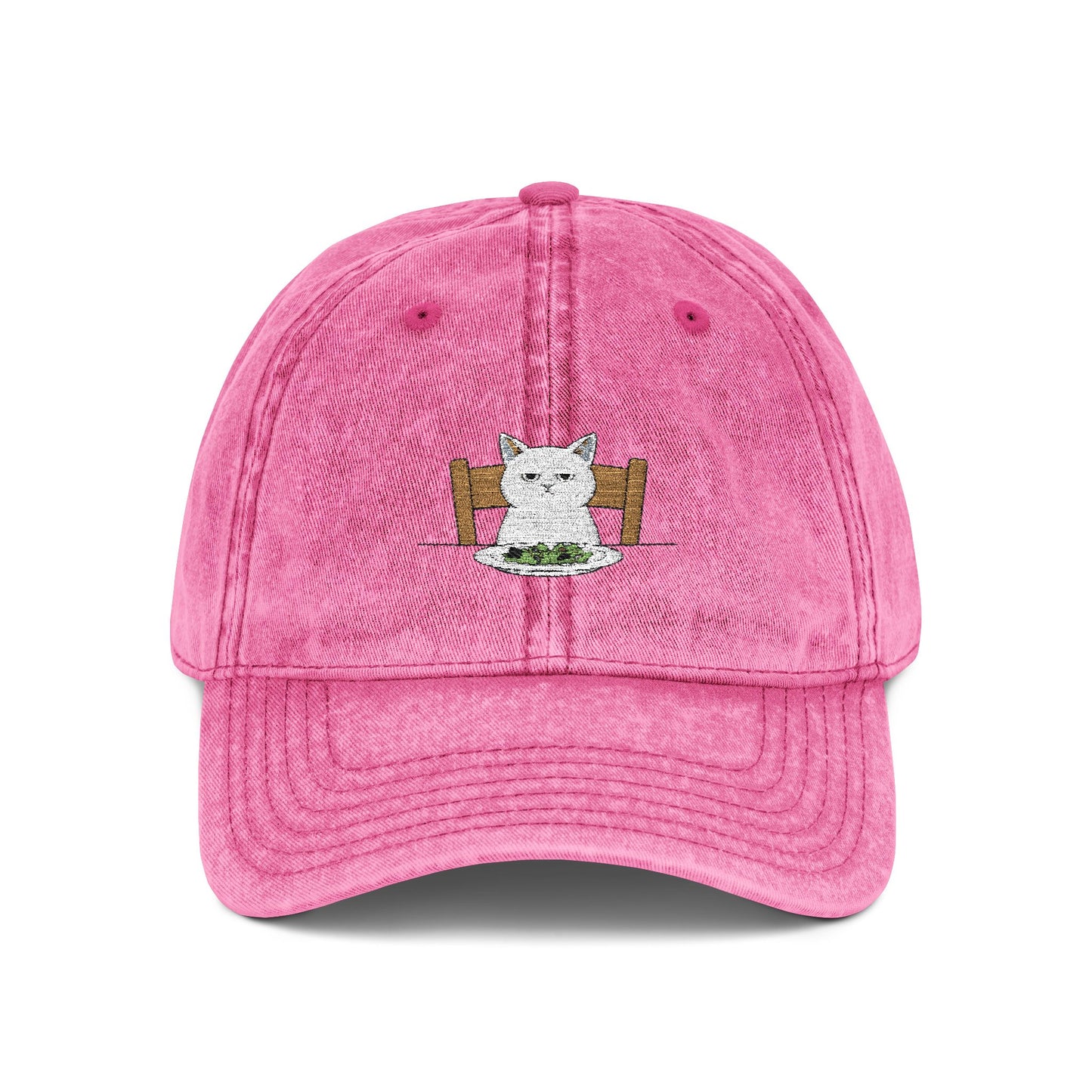 Vintage Embroidered Cat Cap — Washed Red Dad Hat Hats Printify One size Pink