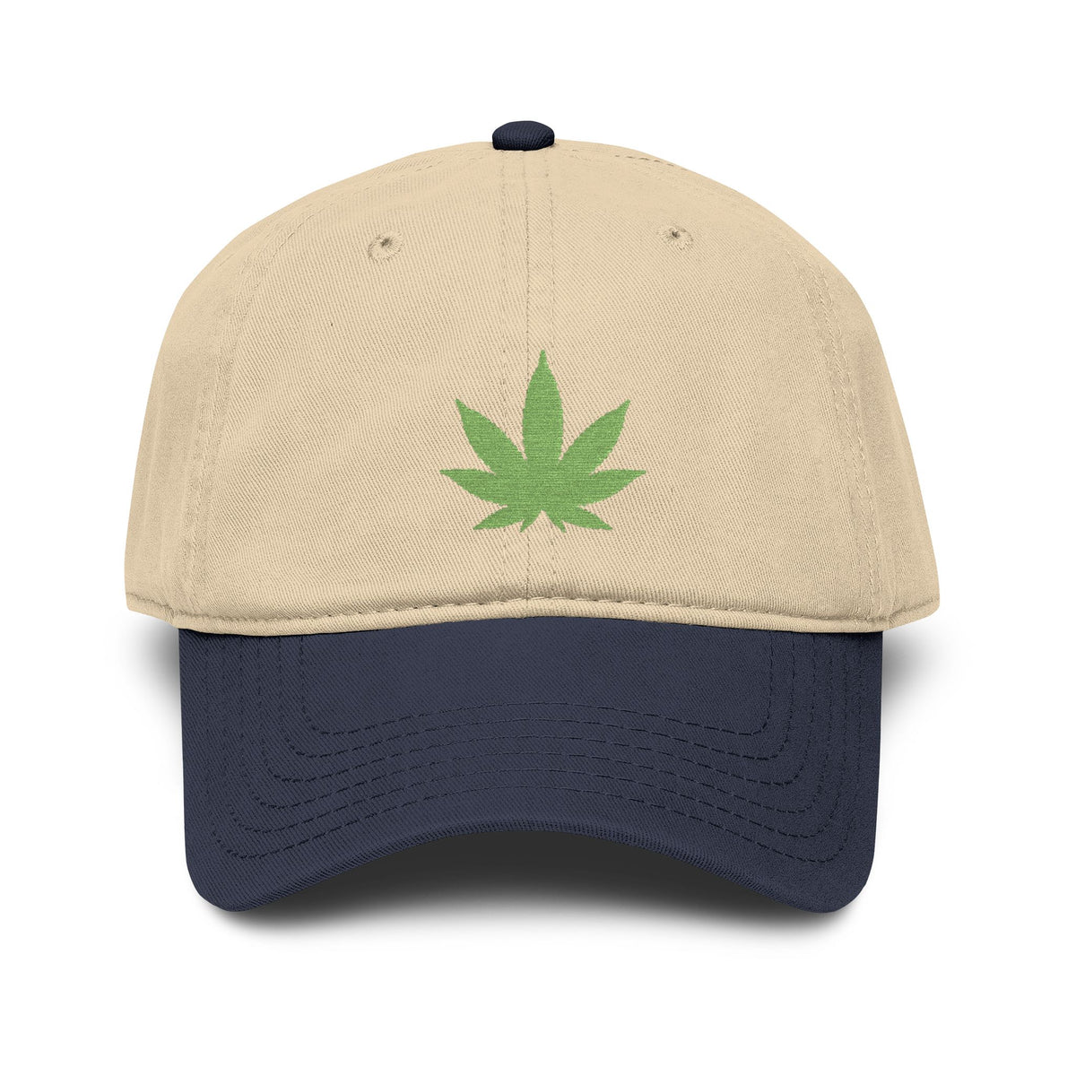 Washed Baseball Cap with Green Glitter Cannabis Leaf Embroidery Hats Printify