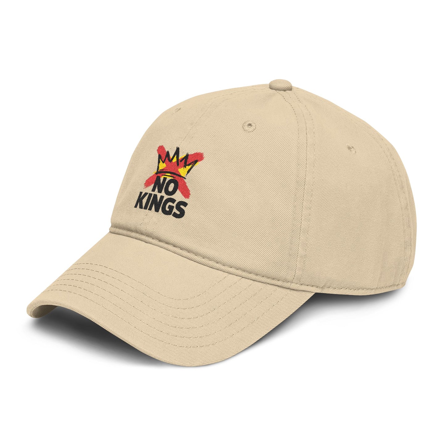 No Kings Washed Baseball Cap — Distressed Crown Embroidered Hat Hats Printify