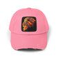 Distressed Cap — Vibrant Flame Lion Embroidered Baseball Hat Hats Printify True Pink One size