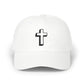 Christian Cross Dad Cap – Embroidered Minimalist Baseball Hat Hats Printify White One size
