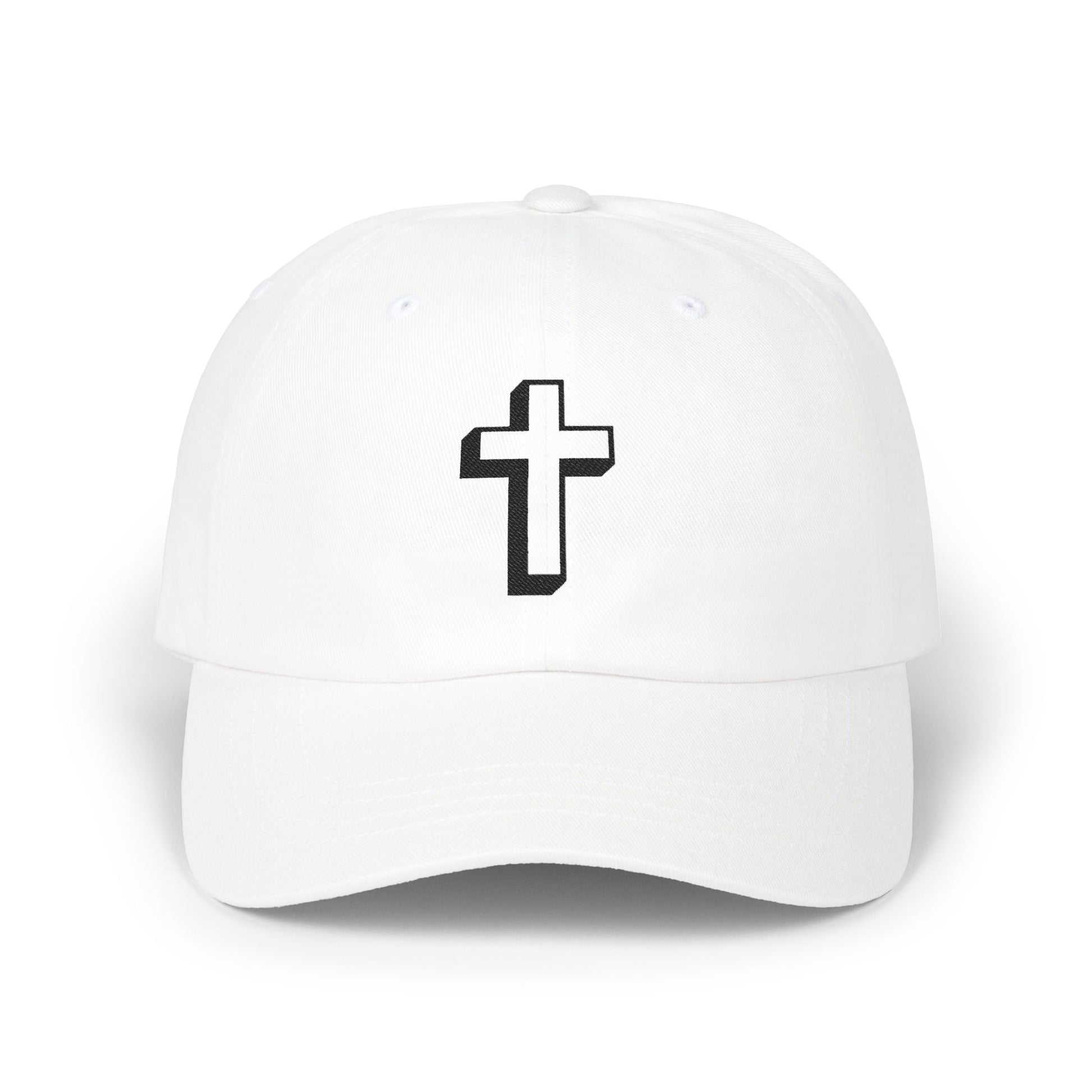 Christian Cross Dad Cap – Embroidered Minimalist Baseball Hat Hats Printify White One size