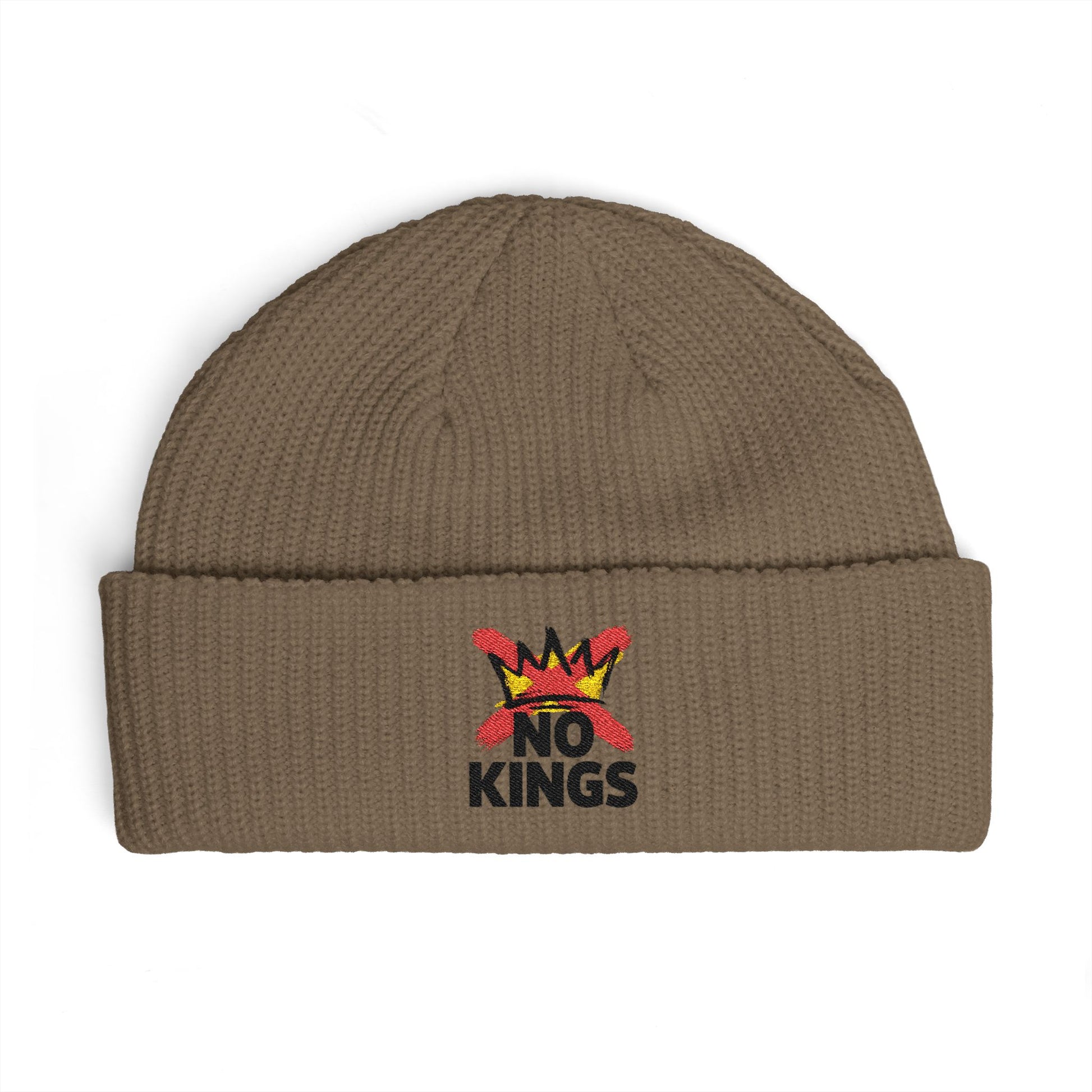 Cuff Beanie — 'No Kings' Streetwear Embroidered Beanie Hats Printify One size Walnut