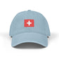 Embroidered Swiss Cross Denim Hat — Minimalist Flag Baseball Cap Hats Printify One size Light Blue