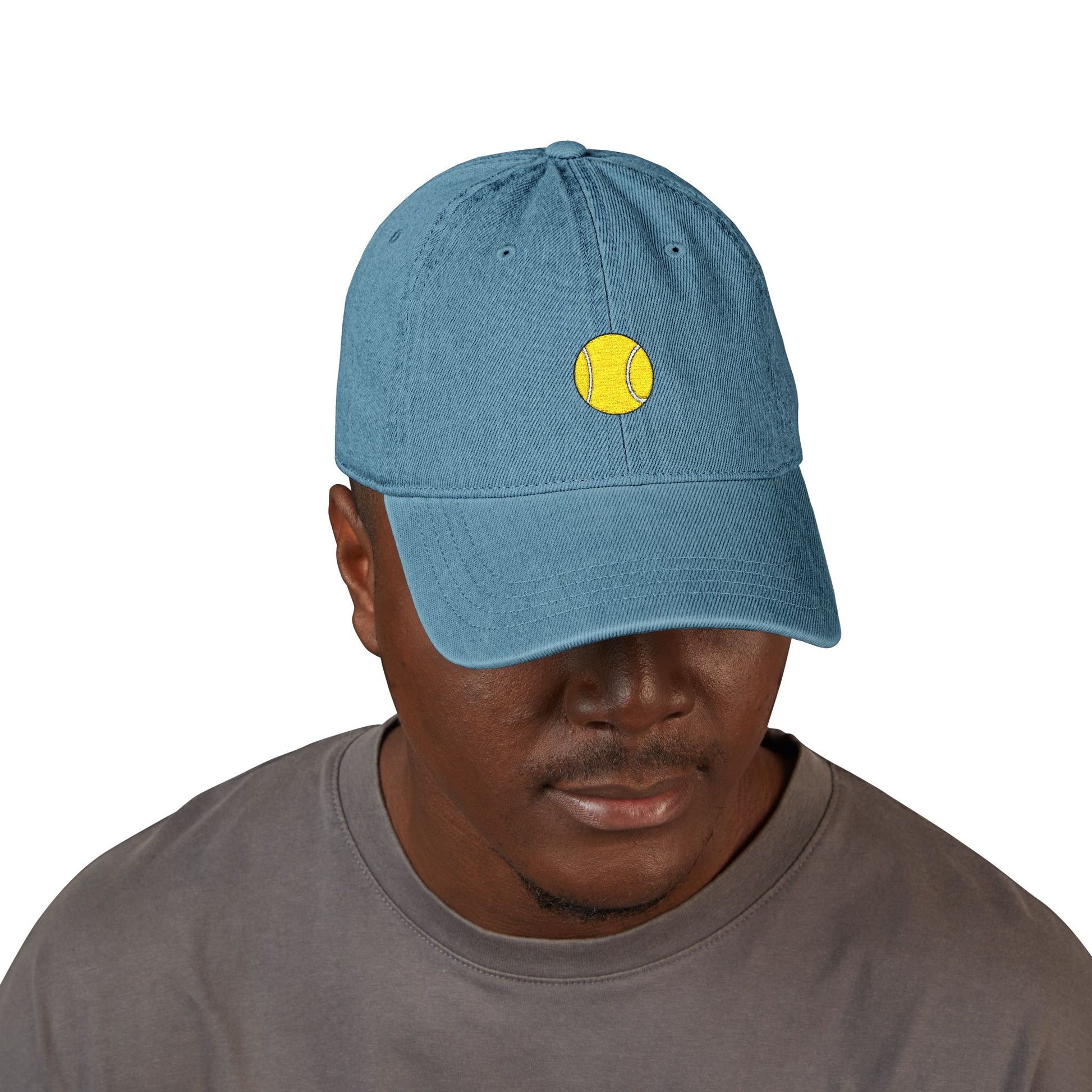 Embroidered Tennis Ball Denim Hat — Casual Sports Cap for Tennis Fans Hats Printify