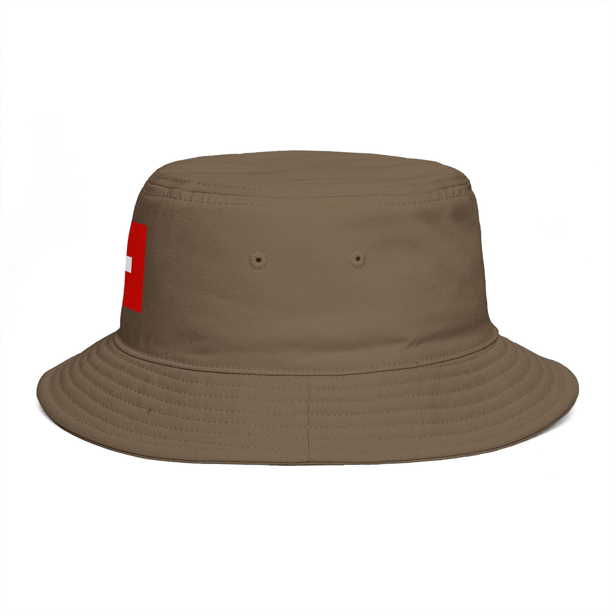 Swiss Cross Brown Bucket Hat — Alpine Flag Patch Sun Hat Hats Printify