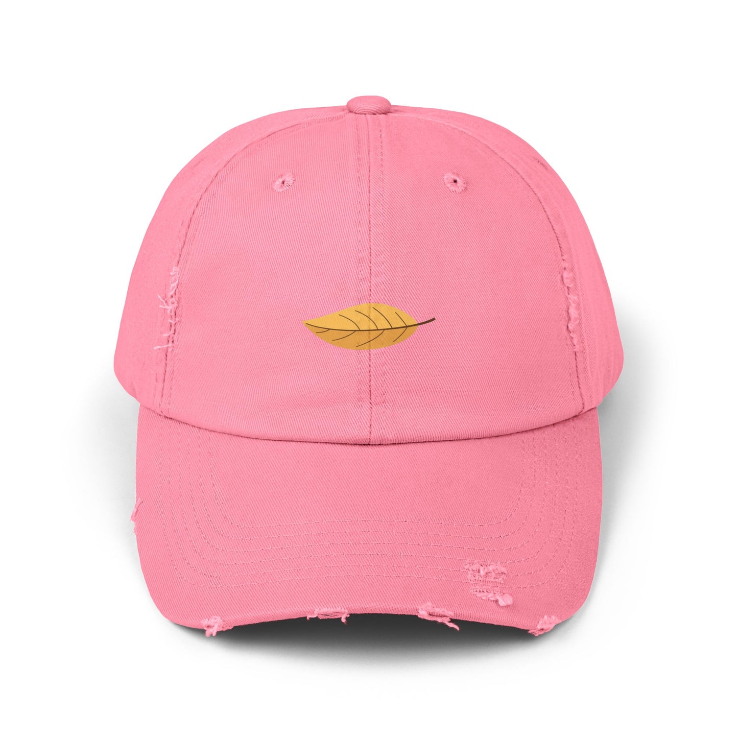 Distressed Black Cap with Golden Leaf Embroidery — Casual Fall Baseball Hat Hats Printify True Pink One size