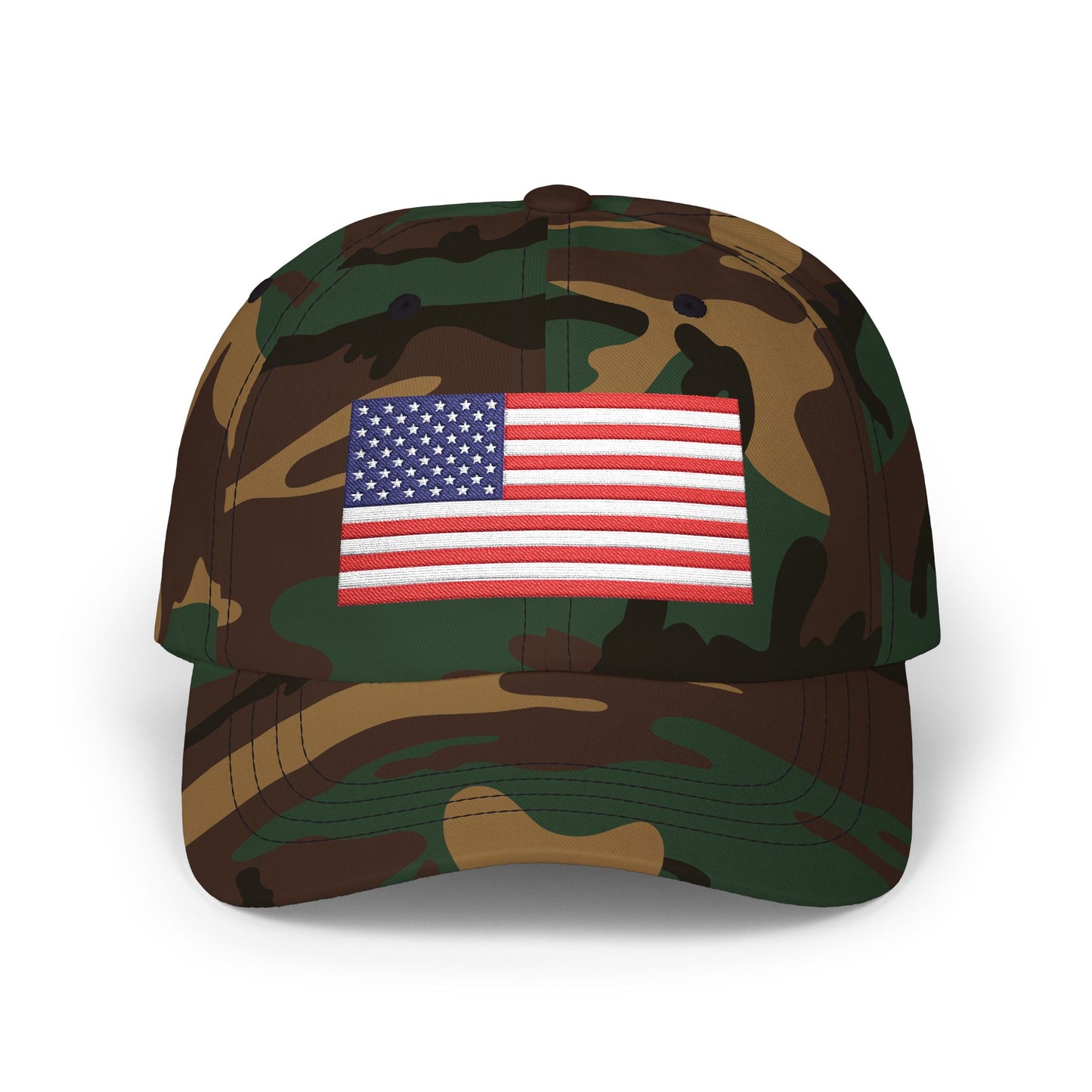 American Flag Dad Cap — Embroidered USA Baseball Hat for 4th of July Hats Printify Green Camo One size