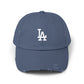 Distressed LA Baseball Cap — Vintage Black Dad Hat Hats Printify Scotland Blue One size
