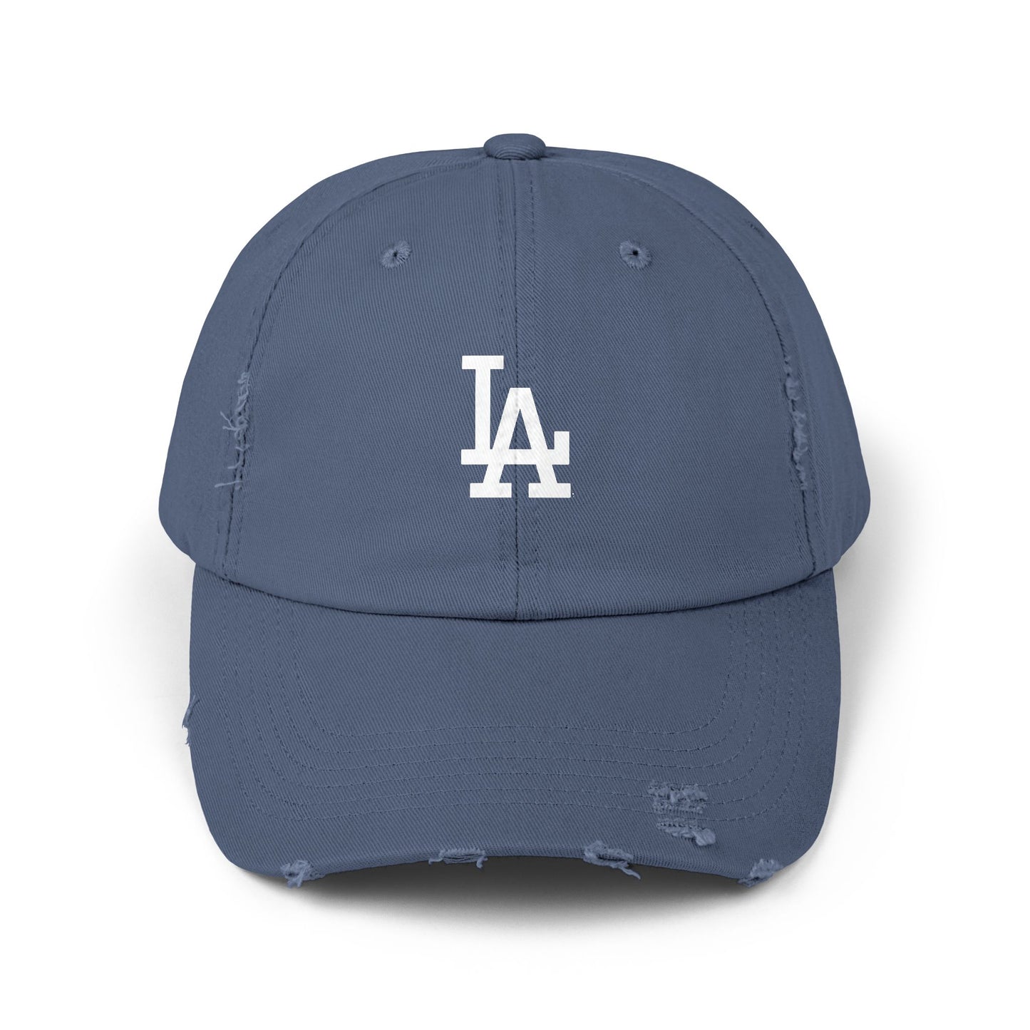 Distressed LA Baseball Cap — Vintage Black Dad Hat Hats Printify Scotland Blue One size