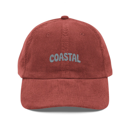 Coastal Embroidered Corduroy Cap — Vintage Rust Baseball Hat Hats Printify Burgundy One size
