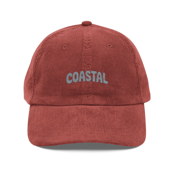 Coastal Embroidered Corduroy Cap — Vintage Rust Baseball Hat Hats Printify Burgundy One size