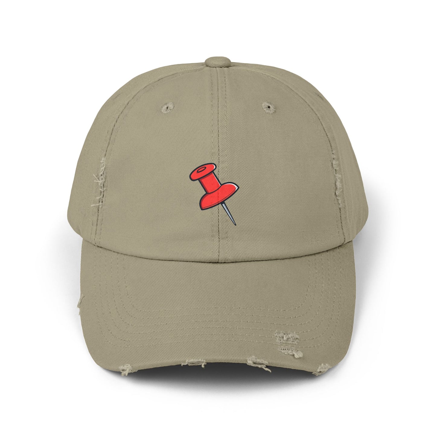 Pushpin Embroidered Distressed Cap Hats Printify