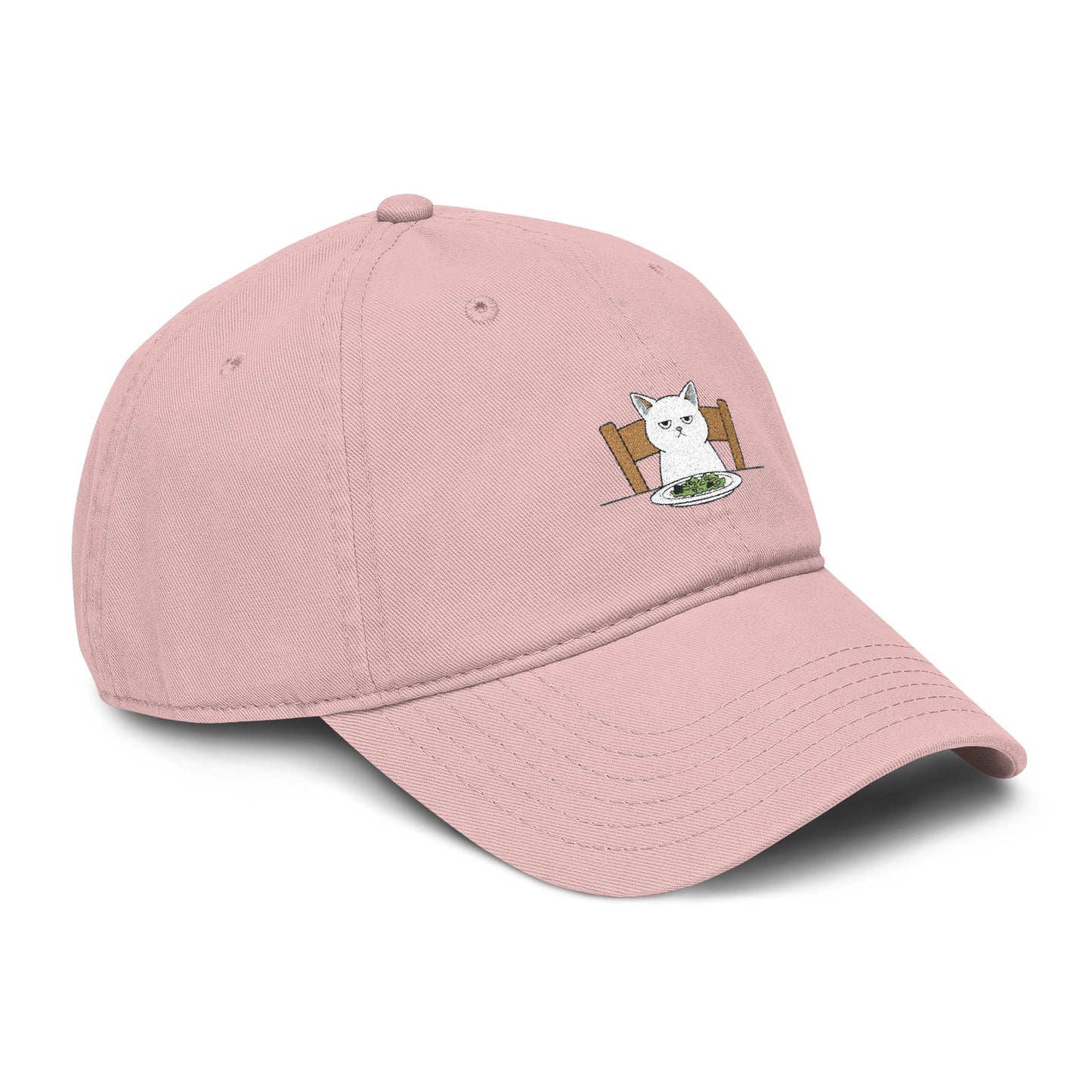 Washed Baseball Cap with Cute White Cat Embroidery